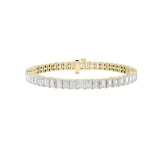 10Cttw Emerald Shaped Lab Grown Diamond (F/VS) East West Line Bracelet in 14K Gold