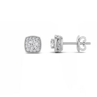 1Cttw Round Shaped Lab Grown Diamond (F/VS) Halo Stud Earrings in 14K Gold