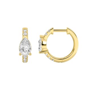 1.5Cttw Pear Shaped Lab Grown Diamond (F/VS) Solitare Accent Huggie Earrings in 14K Gold