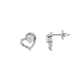 0.5Cttw Round Shaped Lab Grown Diamond (F/VS) Heart Shaped Stud Earrings in 14K Gold