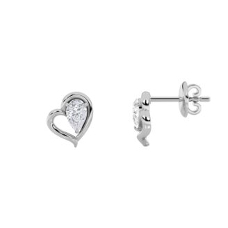 0.5Cttw Pear Shaped Lab Grown Diamond (F/VS) Heart Shaped Earrings in 14K Gold