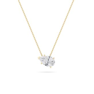 3Cttw Pear Shaped Lab Grown Diamond (F/VS) East West Solitaire  Necklace in 14K Gold