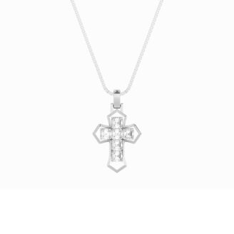 6Cttw Asscher Shaped Lab Grown Diamond (F/VS) Cross Pendant in 14K Gold