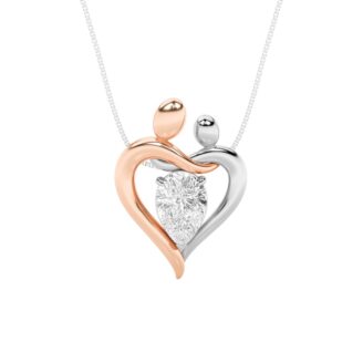 1.5Cttw Pear Shaped Lab Grown Diamond (F/VS) Mother and Child Heart Shaped Pendant in 14K Gold