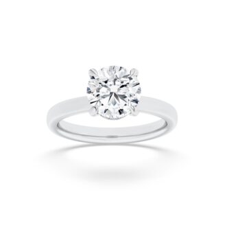 1.5Cttw Round Shaped Lab Grown Diamond (F/VS) Hidden Halo Plain Shank Engagement Ring in 14K Gold