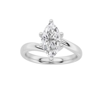 1Cttw Marquise Shaped Lab Grown Diamond (F/VS) Bypass Shank Engagement Ring in 14K Gold
