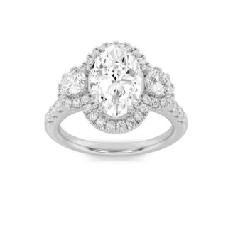 3Cttw Oval Shaped Lab Grown Diamond (F/VS) Three Stone Accented Ring in 14K Gold