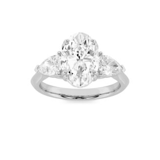 3Cttw Oval Shaped Lab Grown Diamond (F/VS) Three Stone Hidden Halo Ring in 14K Gold
