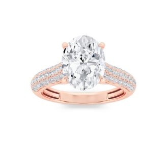 1.5Cttw Oval Shaped Lab Grown Diamond (F/VS) Hidden Halo Accented Engagement Ring in 14K Gold