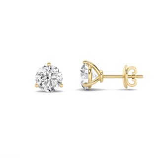 2.5Cttw Round Shaped Lab Grown Diamond (F/VS) Three Prong Martini Stud Earrings in 14K Gold