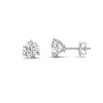 5Cttw Round Shaped Lab Grown Diamond (F/VS) Three Prong Martini Stud Earrings in 14K Gold