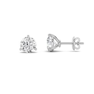 6Cttw Round Shaped Lab Grown Diamond (F/VS) Three Prong Martini Stud Earrings in 14K Gold