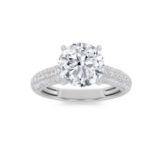1.5Cttw Round Shaped Lab Grown Diamond (F/VS) Hidden Halo Accented Engagement Ring in 14K Gold