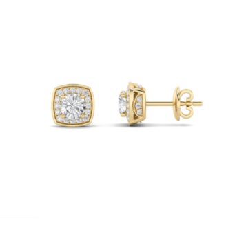 1Cttw Round Shaped Lab Grown Diamond (F/VS) Halo Stud Earrings in 14K Gold