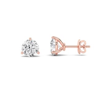 4Cttw Round Shaped Lab Grown Diamond (F/VS) Three Prong Martini Stud Earrings in 14K Gold