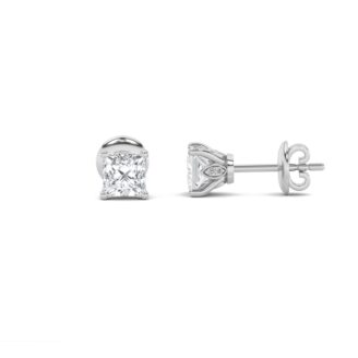 1Cttw Princess Shaped Lab Grown Diamond (F/VS) Tulip Head Stud Earrings in 14K Gold