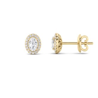 1Cttw Oval Shaped Lab Grown Diamond (F/VS) Halo Stud Earrings in 14K Gold