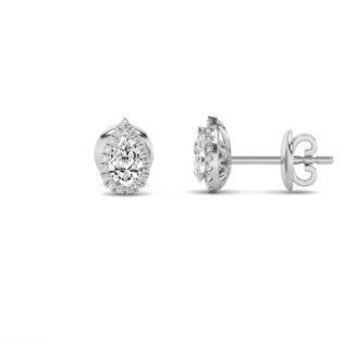 1Cttw Pear Shaped Lab Grown Diamond (F/VS) Halo Stud Earrings in 14K Gold