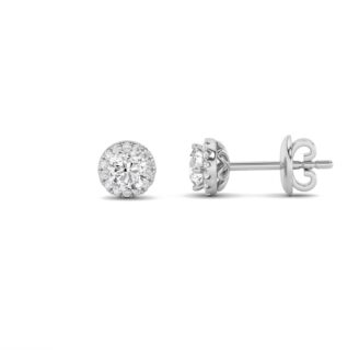 3Cttw Round Shaped Lab Grown Diamond (F/VS) Halo Stud Earrings in 14K Gold