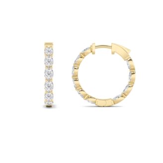 4Cttw Oval Shaped Lab Grown Diamond (F/VS) Inside Out Hoop Earrings in 14K Gold