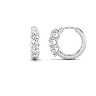 2Cttw Round Shaped Lab Grown Diamond (F/VS) Three Stone Huggie Earrings in 14K Gold