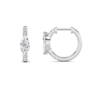 1.5Cttw Marquise Shaped Lab Grown Diamond (F/VS) Solitare Accent Huggie Earrings in 14K Gold