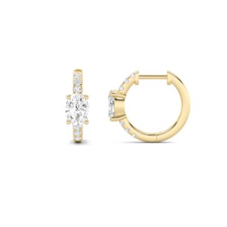 1.5Cttw Oval Shaped Lab Grown Diamond (F/VS) Solitare Accent Huggie Earrings in 14K Gold