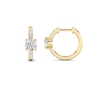 1.5Cttw Round Shaped Lab Grown Diamond (F/VS) Solitare Accent Huggie Earrings in 14K Gold