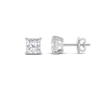 1Cttw Princess Shaped Lab Grown Diamond (F/VS) Classic Basket Set Stud Earrings in 14K Gold