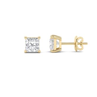 3Cttw Princess Shaped Lab Grown Diamond (F/VS) Classic Basket Set Stud Earrings in 14K Gold
