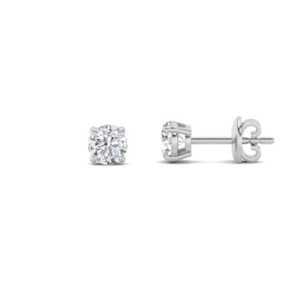5Cttw Round Shaped Lab Grown Diamond (F/VS) Classic Basket Set Stud Earrings in 14K Gold