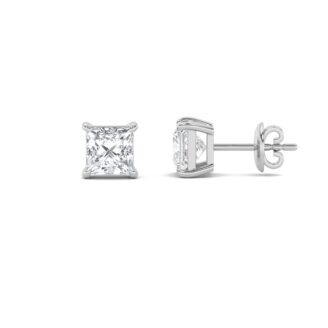 1Cttw Princess Shaped Lab Grown Diamond (F/VS) Stud Earrings in 14K Gold