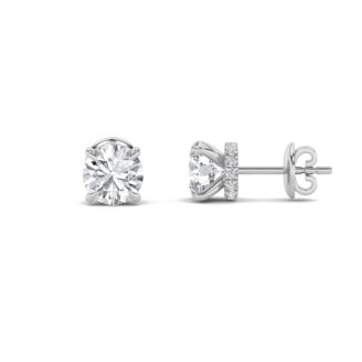 2Cttw Round Shaped Lab Grown Diamond (F/VS) Hidden Halo Stud Earrings in 14K Gold