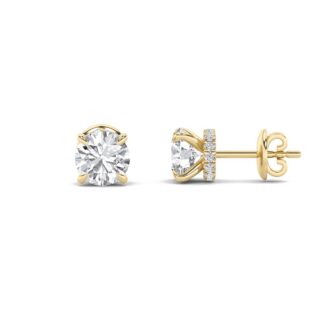 2Cttw Round Shaped Lab Grown Diamond (F/VS) Hidden Halo Stud Earrings in 14K Gold