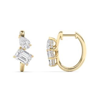 3Cttw Emerald Shaped Lab Grown Diamond (F/VS) Toi et Moi Huggie Earrings in 14K Gold