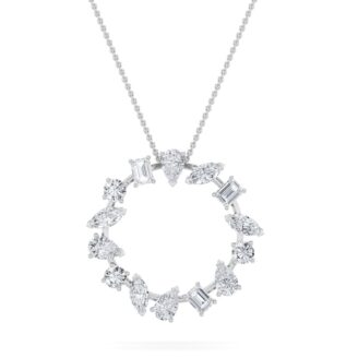 3Cttw Emerald Shaped Lab Grown Diamond (F/VS) Fancy Circle Pendant in 14K Gold