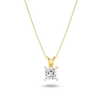 3Cttw Princess Shaped Lab Grown Diamond (F/VS) Split Bale Solitaire Pendant in 14K Gold