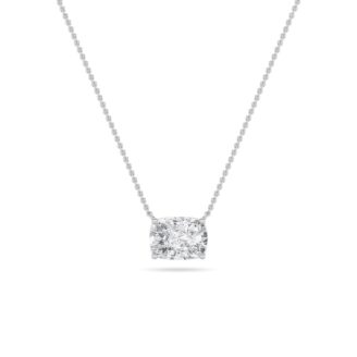 1Cttw Elongated Cushion Shaped Lab Grown Diamond (F/VS) East West Solitaire Necklace in 14K Gold