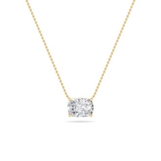 1Cttw Elongated Cushion Shaped Lab Grown Diamond (F/VS) East West Solitaire Necklace in 14K Gold