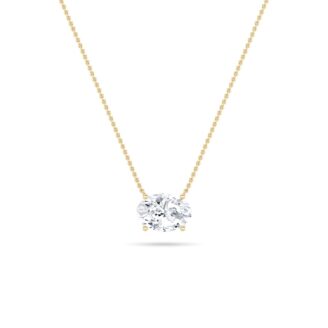 1Cttw Oval Shaped Lab Grown Diamond (F/VS) East West Solitaire Necklace in 14K Gold