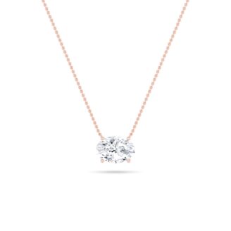 1Cttw Oval Shaped Lab Grown Diamond (F/VS) East West Solitaire Necklace in 14K Gold