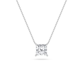 3Cttw Princess Shaped Lab Grown Diamond (F/VS) Solitaire Necklace in 14K Gold
