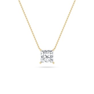 3Cttw Princess Shaped Lab Grown Diamond (F/VS) Solitaire Necklace in 14K Gold
