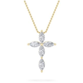 1.5Cttw Marquise Shaped Lab Grown Diamond (F/VS) Cross Pendant in 14K Gold