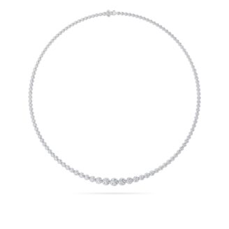 10Cttw Round Shaped Lab Grown Diamond (F/VS) Graduating Full Riviera Necklace in 14K Gold