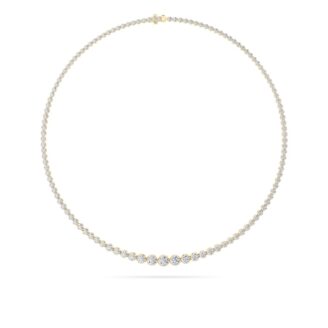15Cttw Round Shaped Lab Grown Diamond (F/VS) Graduating Full Riviera Necklace in 14K Gold