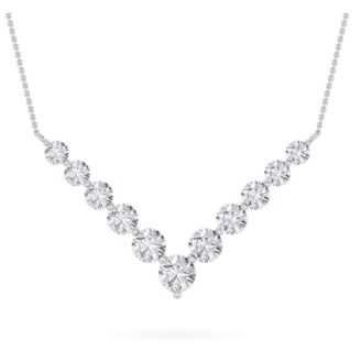 5Cttw Round Shaped Lab Grown Diamond (F/VS) Graduating V Necklace in 14K Gold