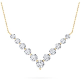5Cttw Round Shaped Lab Grown Diamond (F/VS) Graduating V Necklace in 14K Gold