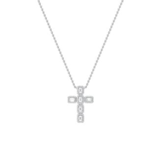 3Cttw Emerald Shaped Lab Grown Diamond (F/VS) Cross Pendant in 14K Gold