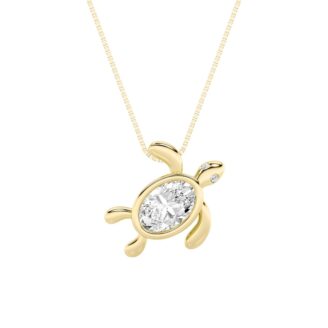 1.5Cttw Oval Shaped Lab Grown Diamond (F/VS) Bezel Set Turtle Pendant in 14K Gold